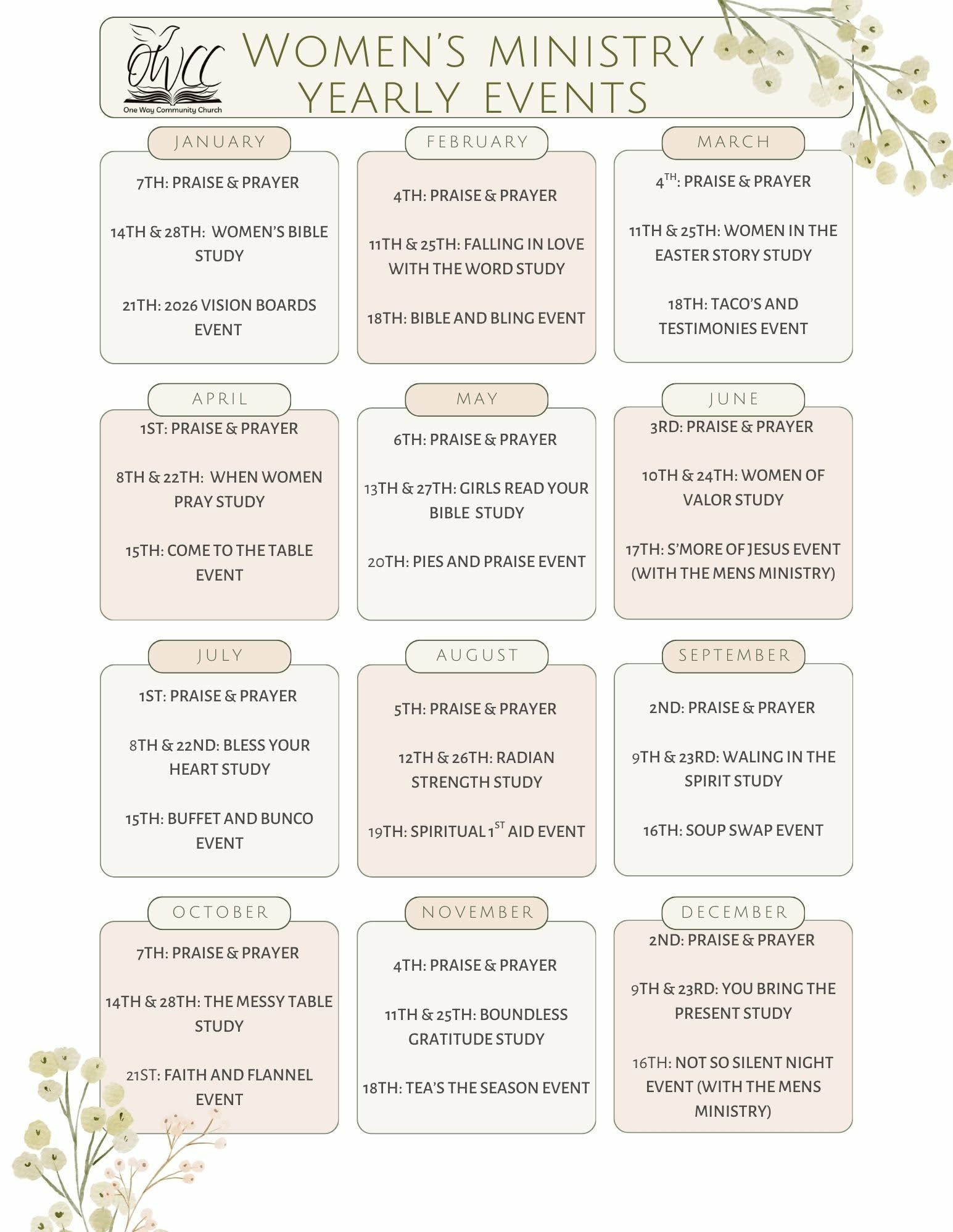 Women's Ministry Schedule 2026